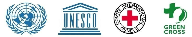 Logos de l'ONU, l'UNESCO, le Comité International de la Croix-Rouge et Green Cross